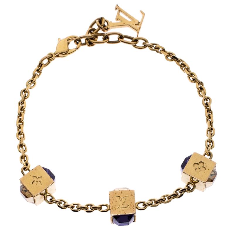 Louis Vuitton Gamble Crystal Gold Tone Station Bracelet