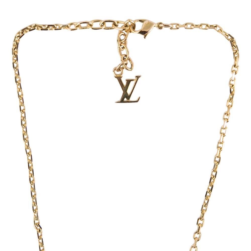 Louis Vuitton Gamble Crystal Gold Tone Station Necklace In Fair Condition In Dubai, Al Qouz 2