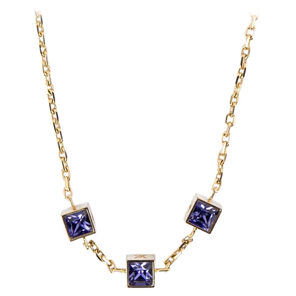 Louis Vuitton Gamble Crystal Gold Tone Station Necklace