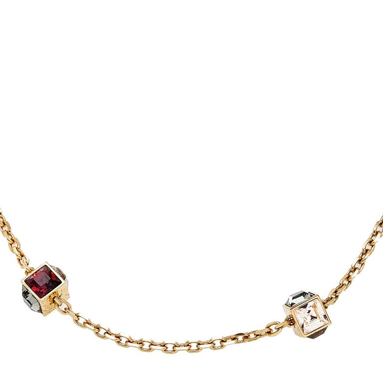 Louis Vuitton Gamble Multi Color Crystals Gold Tone Metal Long Necklace.  Louis Vuitton