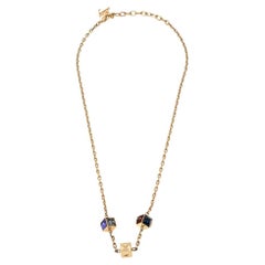 Gold Louis Vuitton Multicolor Crystal Gamble Cube Necklace