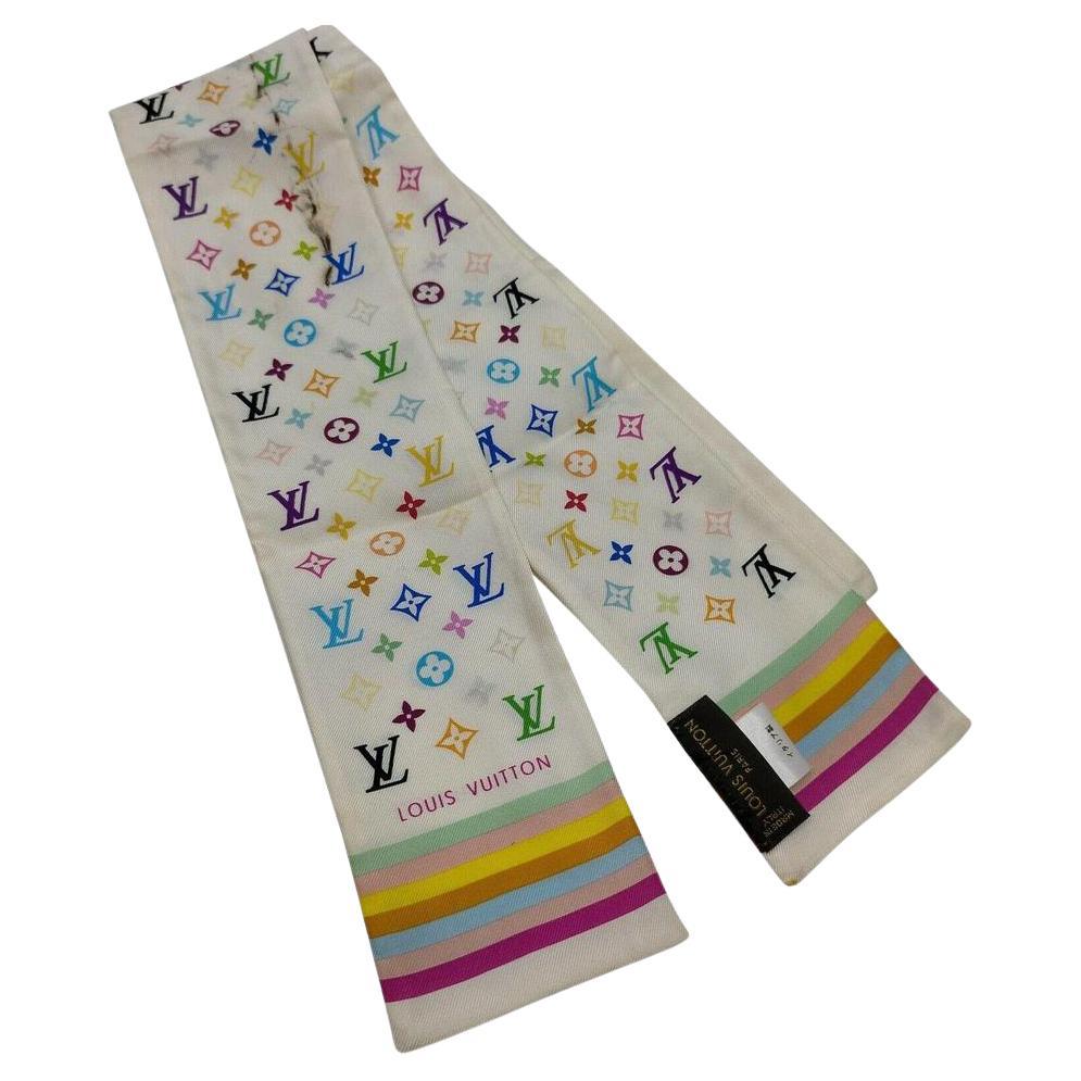 Louis Vuitton Game On White Monogram Multicolor Bandeau Silk Twilly Scarf 861654