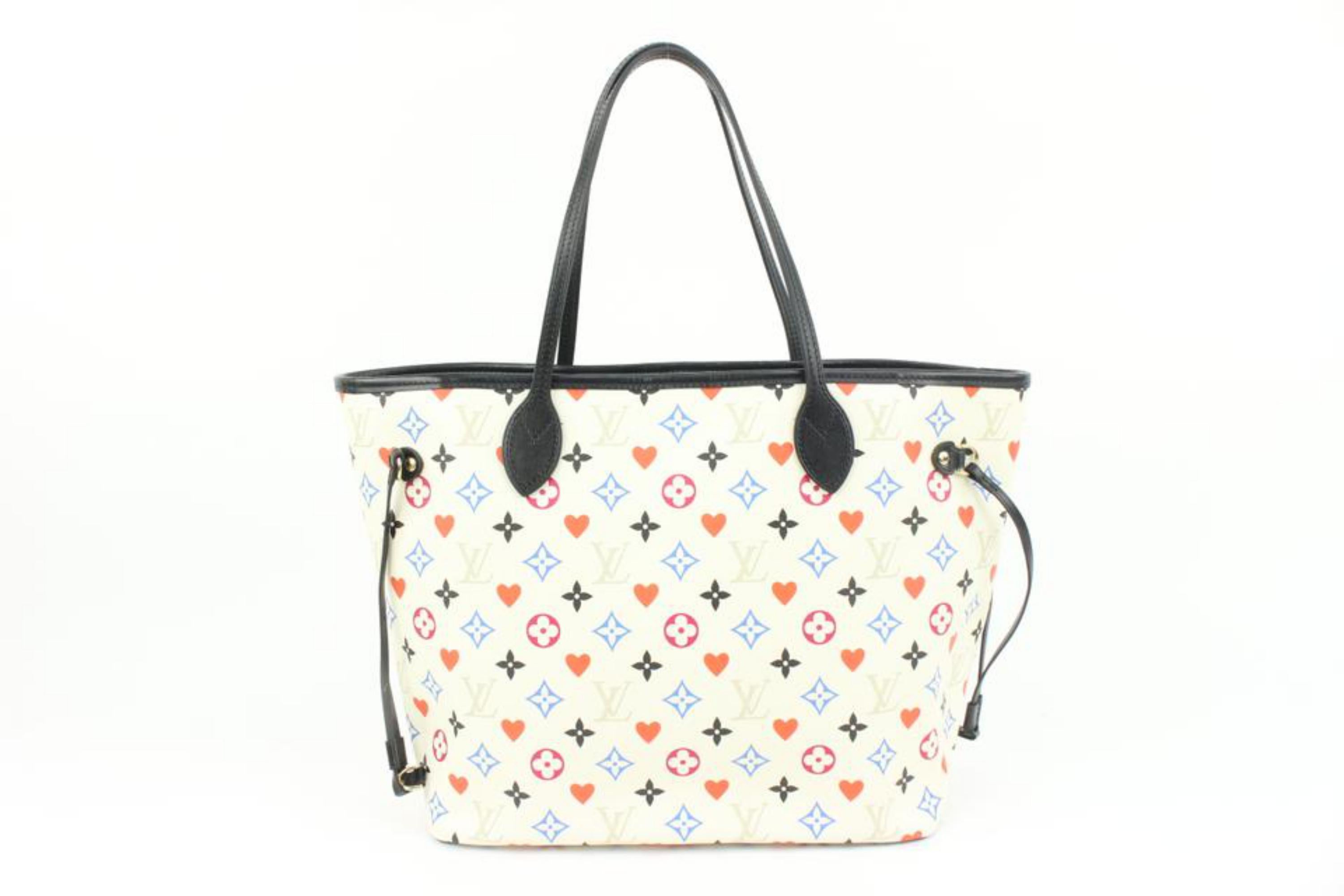 Women's Louis Vuitton Game On White Monogram Multicolor Neverfull MM Tote with Pouch 