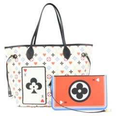 Used Louis Vuitton Game On White Monogram Multicolor Neverfull MM Tote with Pouch 