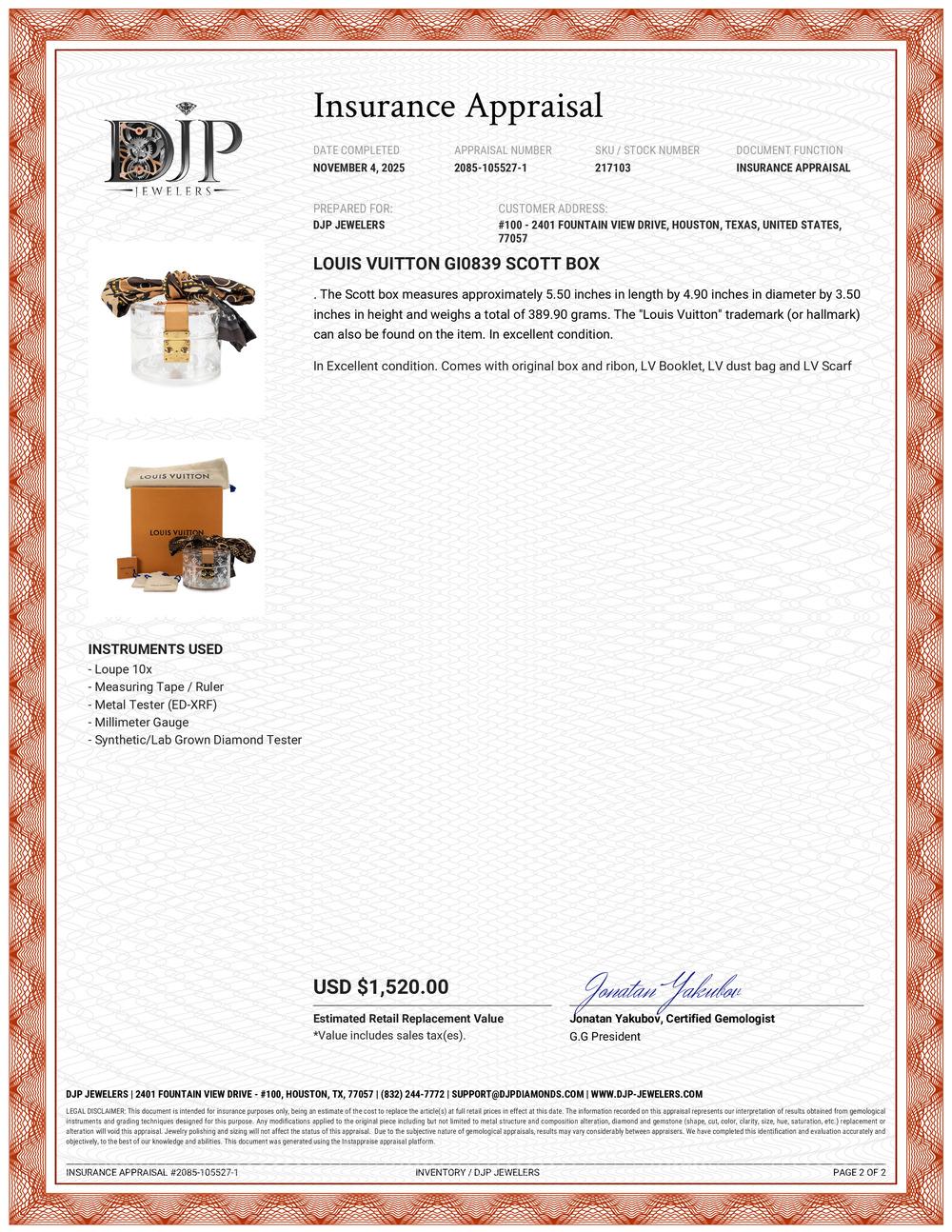 Louis Vuitton GI0839 Scott Box in vendita 6