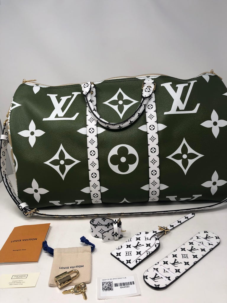 Louis Vuitton GIANT MONOGRAM Keepall 50 Bandouliere Khaki Green/Beige/White  BAG