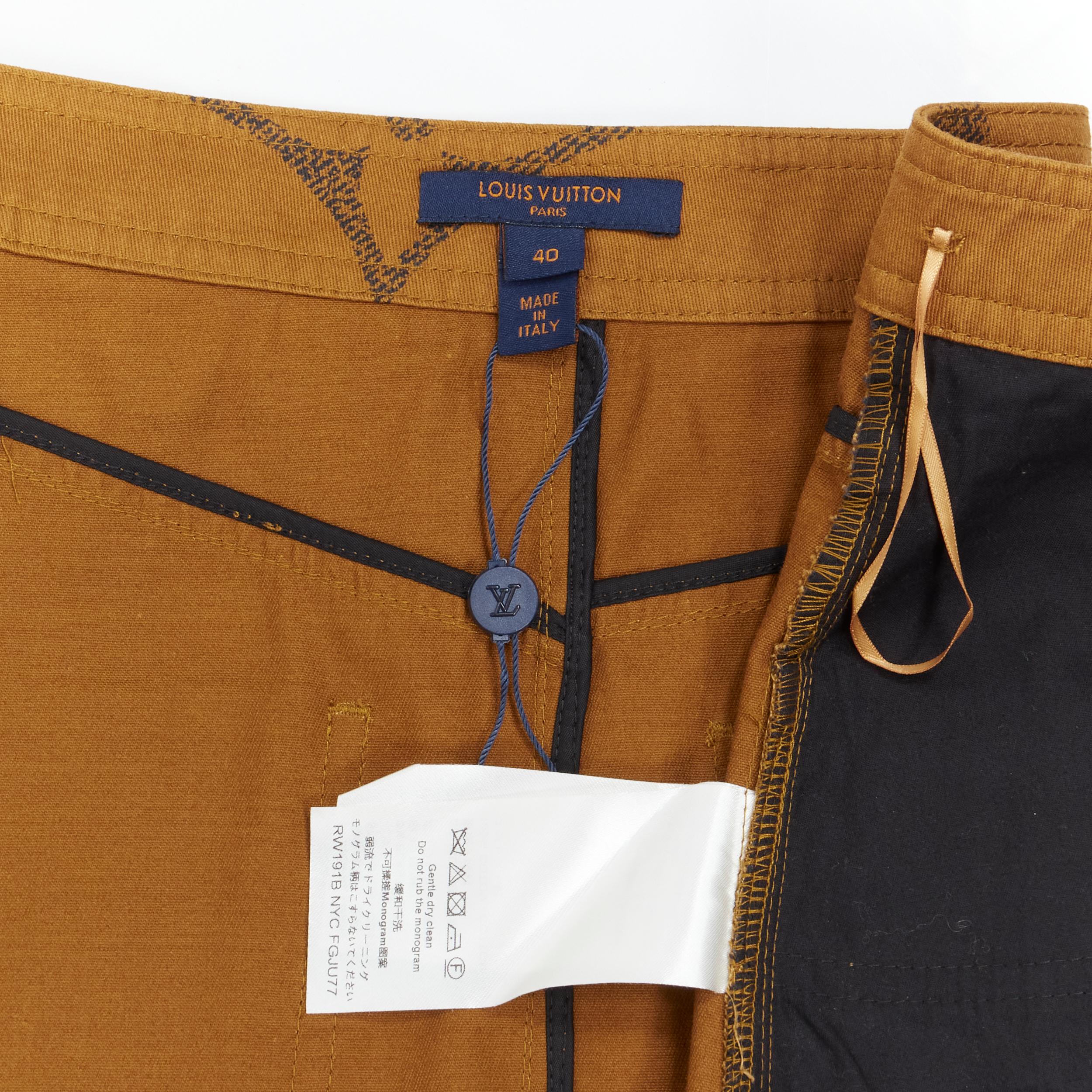 LOUIS VUITTON Giant Monogram LV brown canvas cotton A-line mini skirt FR40 M 3
