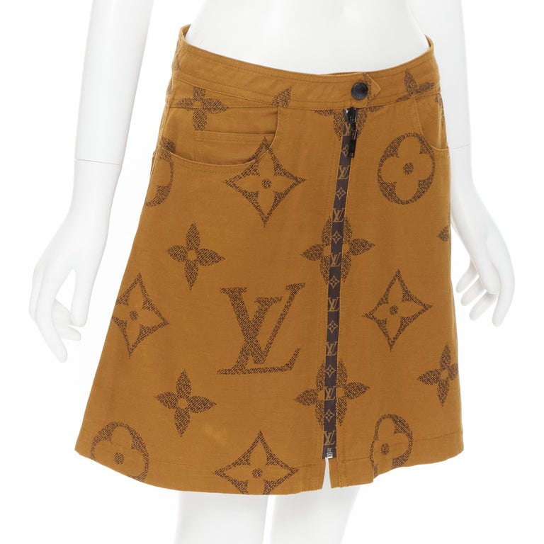 LOUIS VUITTON Giant Monogram LV brown canvas cotton A-line mini skirt FR40  M at 1stDibs