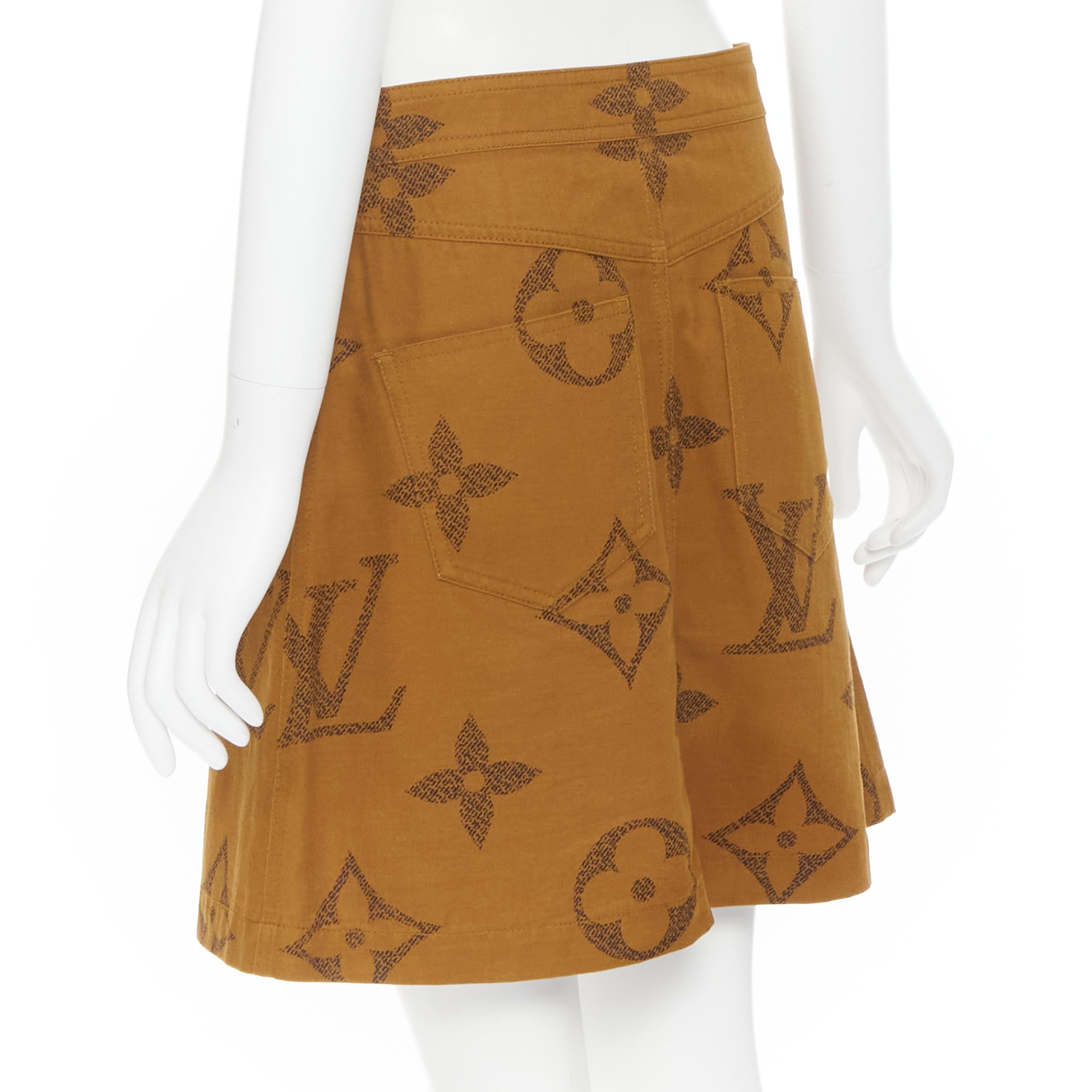 Brown LOUIS VUITTON Giant Monogram LV brown canvas cotton A-line mini skirt FR40 M