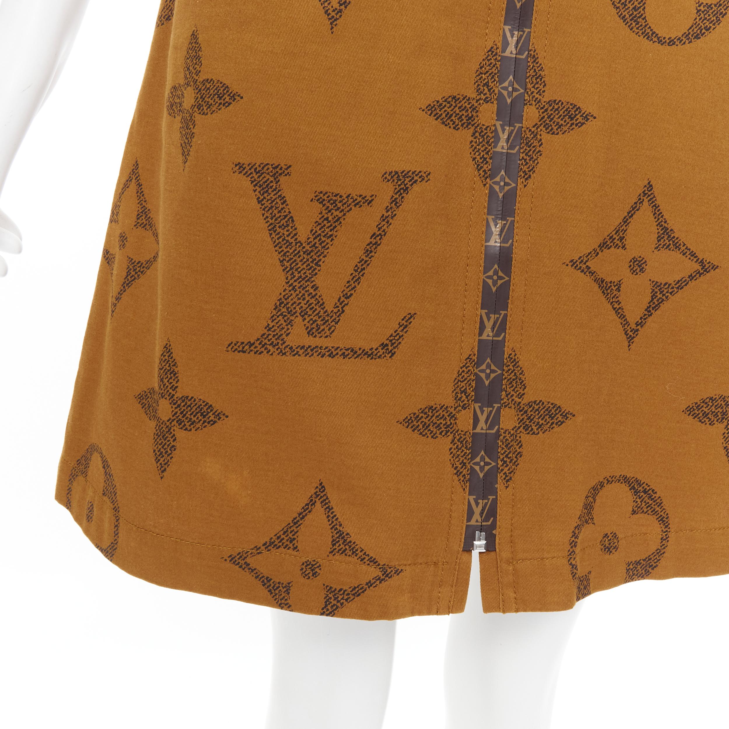 LOUIS VUITTON Giant Monogram LV brown canvas cotton A-line mini skirt FR40 M 1