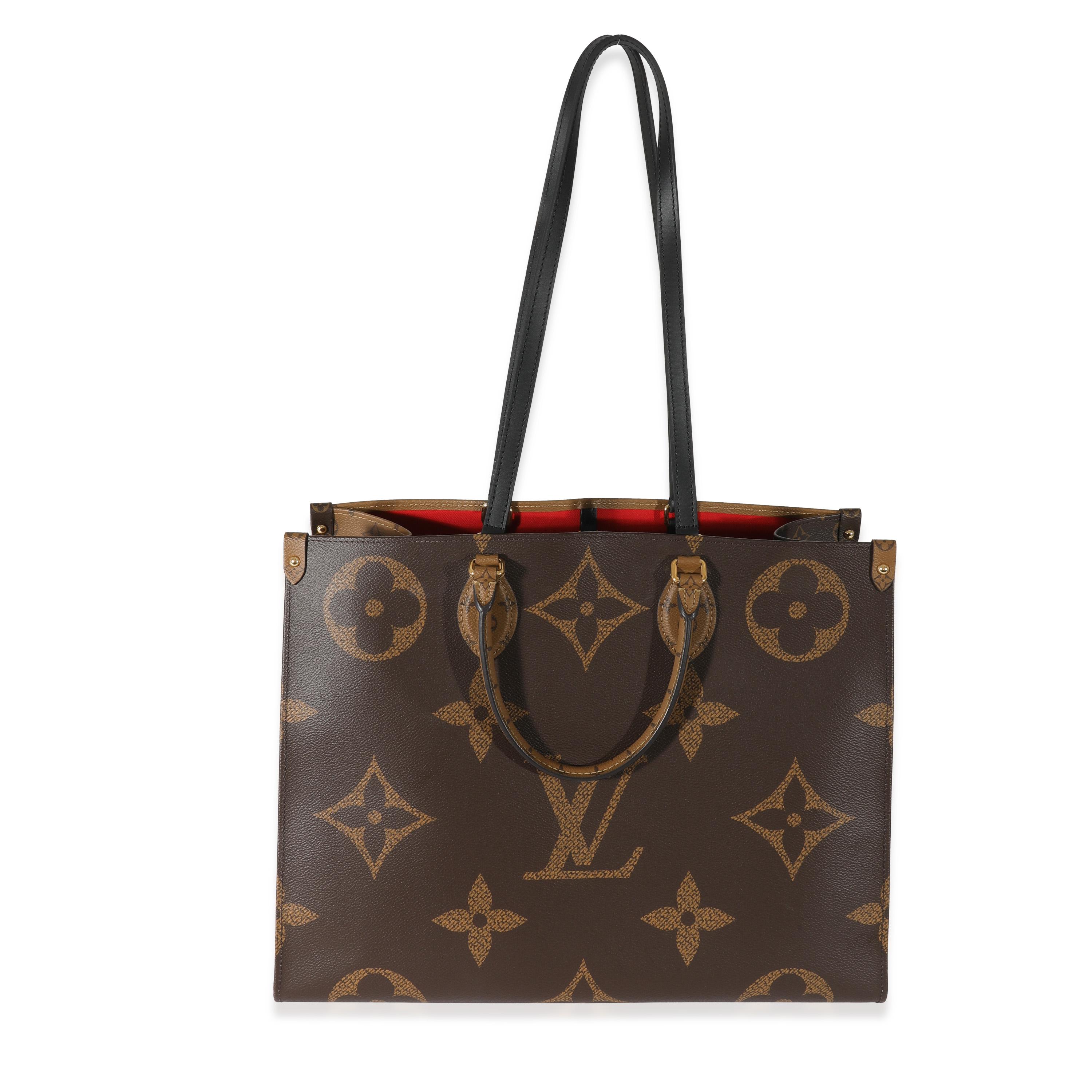 Listing Title: Louis Vuitton Giant Monogram Reverse Onthego GM
SKU: 130489
Condition: Pre-owned 
Handbag Condition: Excellent
Condition Comments: Excellent Condition. Light scuffing to corners. No other visible signs of wear.
Brand: Louis