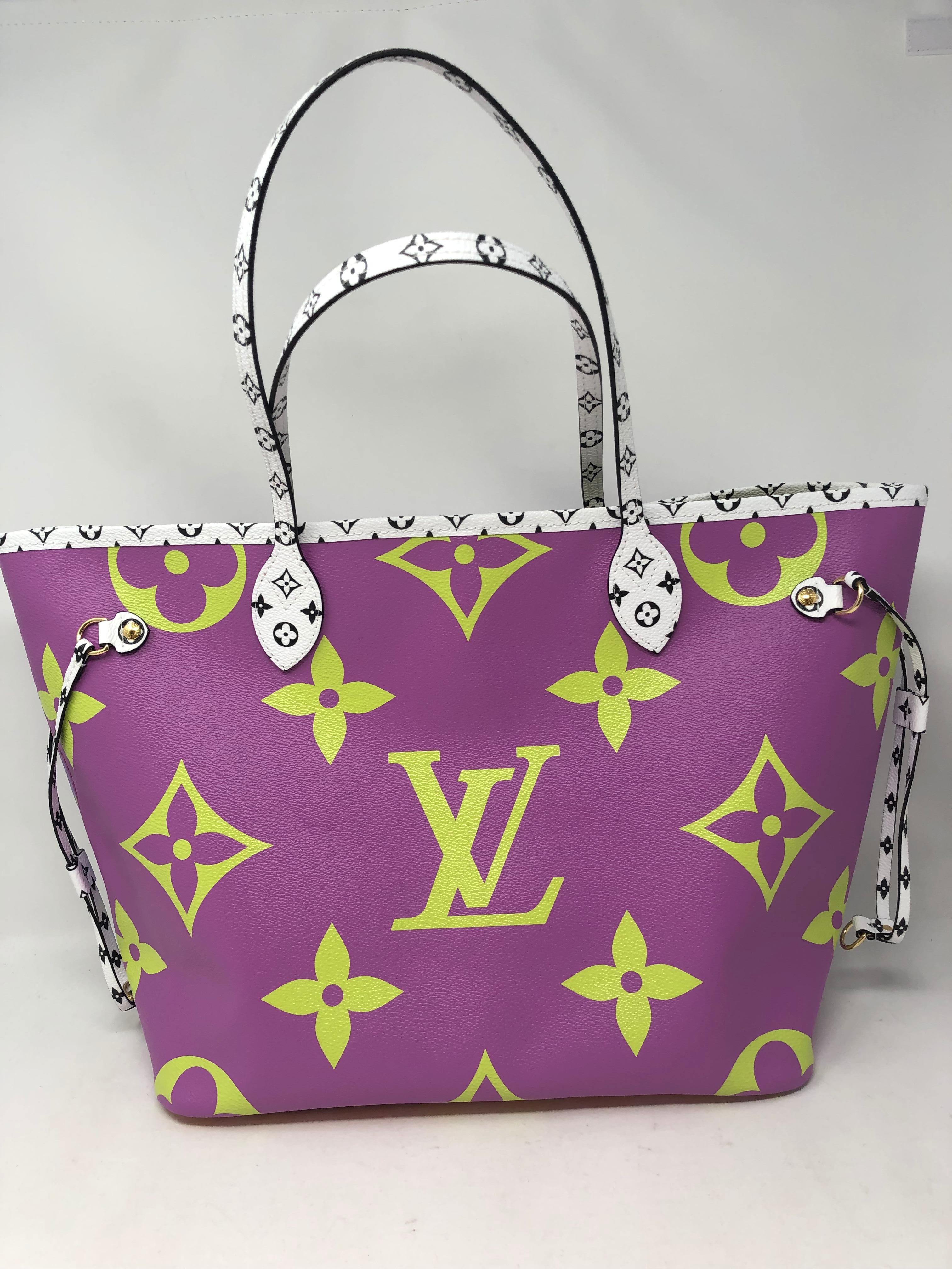 Louis Vuitton Giant Purple Neverfull MM. Rare and limited neverfull. Brand new. Highly coveted. Purple, lavendar, lime green, orange, and white colors. The perfect tote for all your essentials. Guaranteed authentic. 