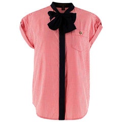 Louis Vuitton Gingham Blouse with Contrast Bow - Size US 2