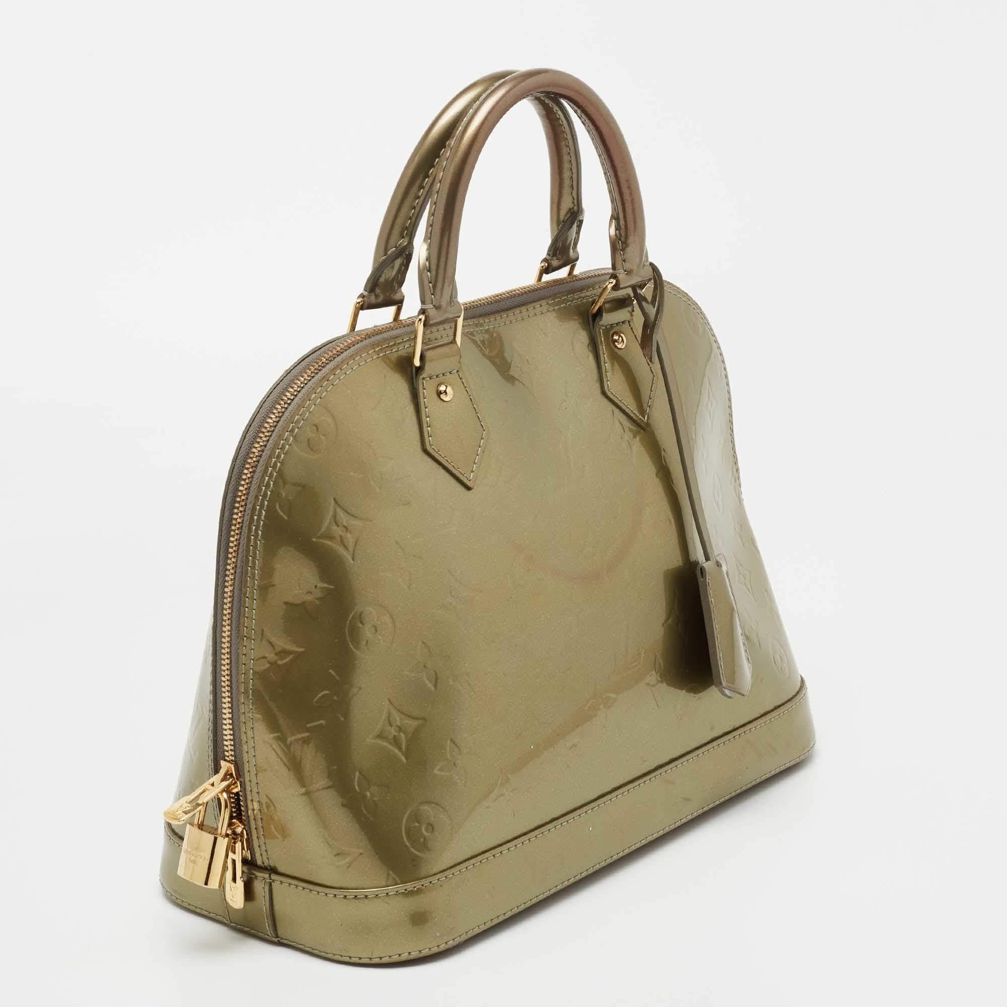 Brown Louis Vuitton Givre Monogram Vernis Alma PM Bag For Sale