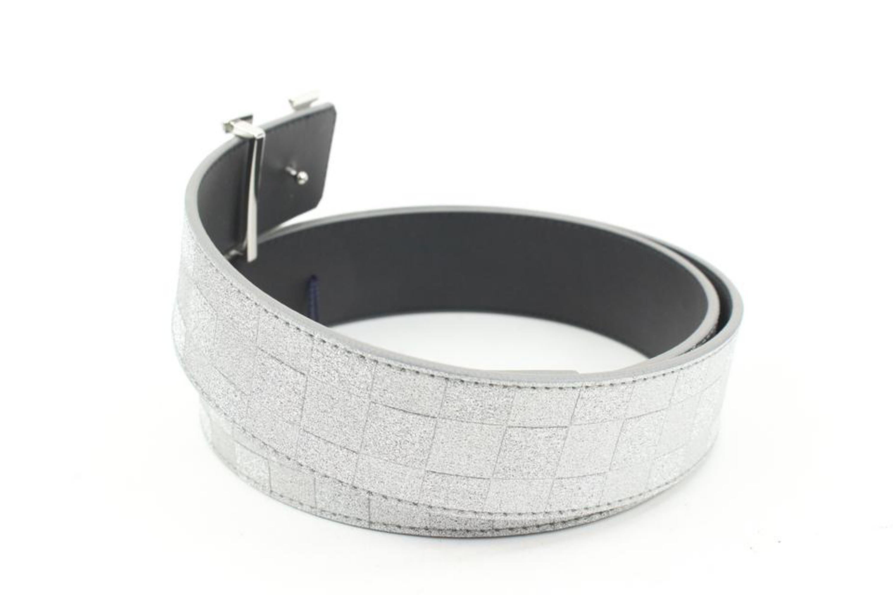 Louis Vuitton Glitter Silver Damier LV Pyramide 40mm Belt 37LV128S For Sale 5