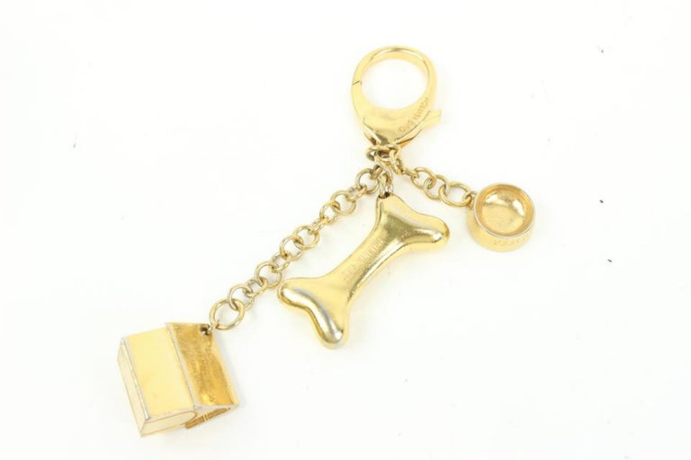 LOUIS VUITTON Bag charm Key chain holder AUTH Dog tag Plate Brown Gold LV  F/S