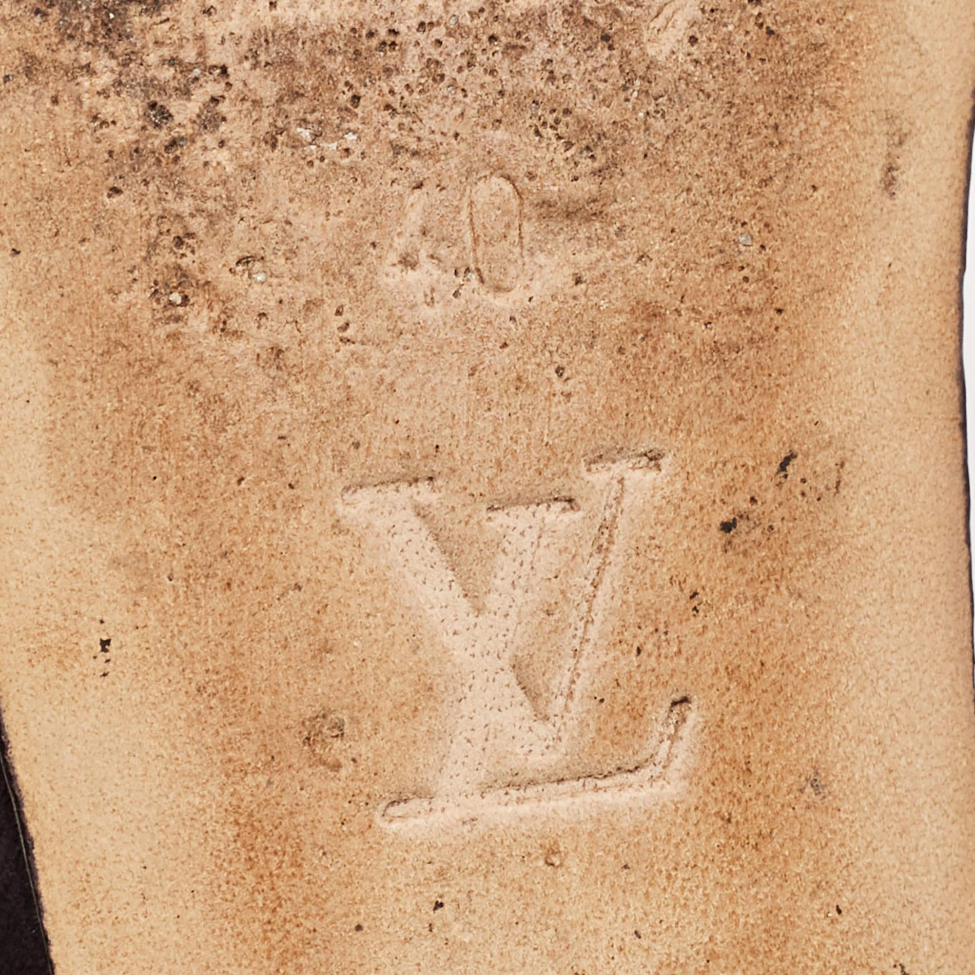 Louis Vuitton Gold/Blue Suede Wedge Platform Slingback Sandals Size 40 For Sale 1