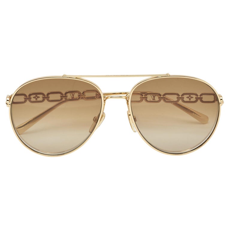 Louis Vuitton Gold/Brown Z1539W My LV Chain Pilot Sunglasses at 1stDibs