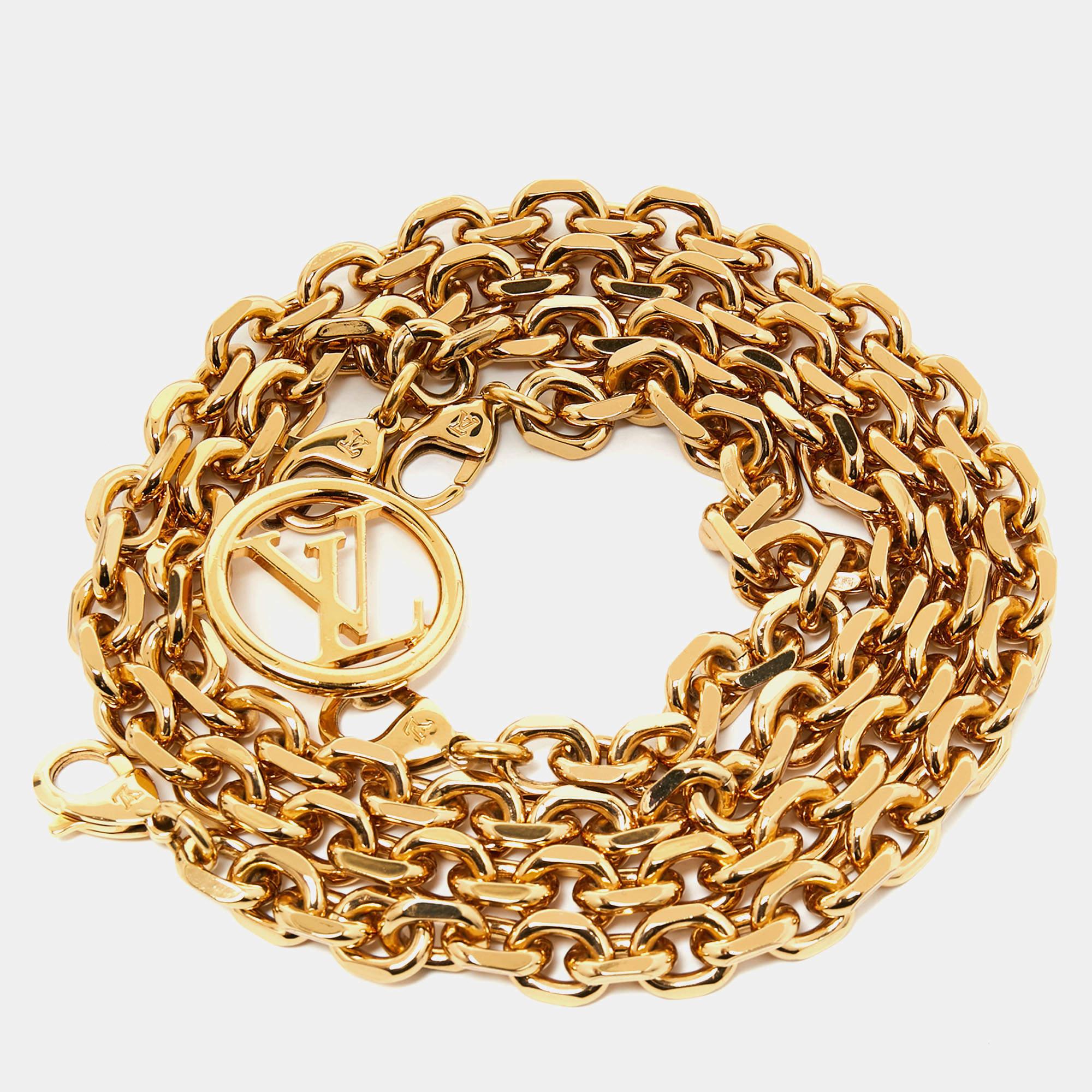 Louis Vuitton Gold Chain Link LV Logo Wrap Waist Belt 1