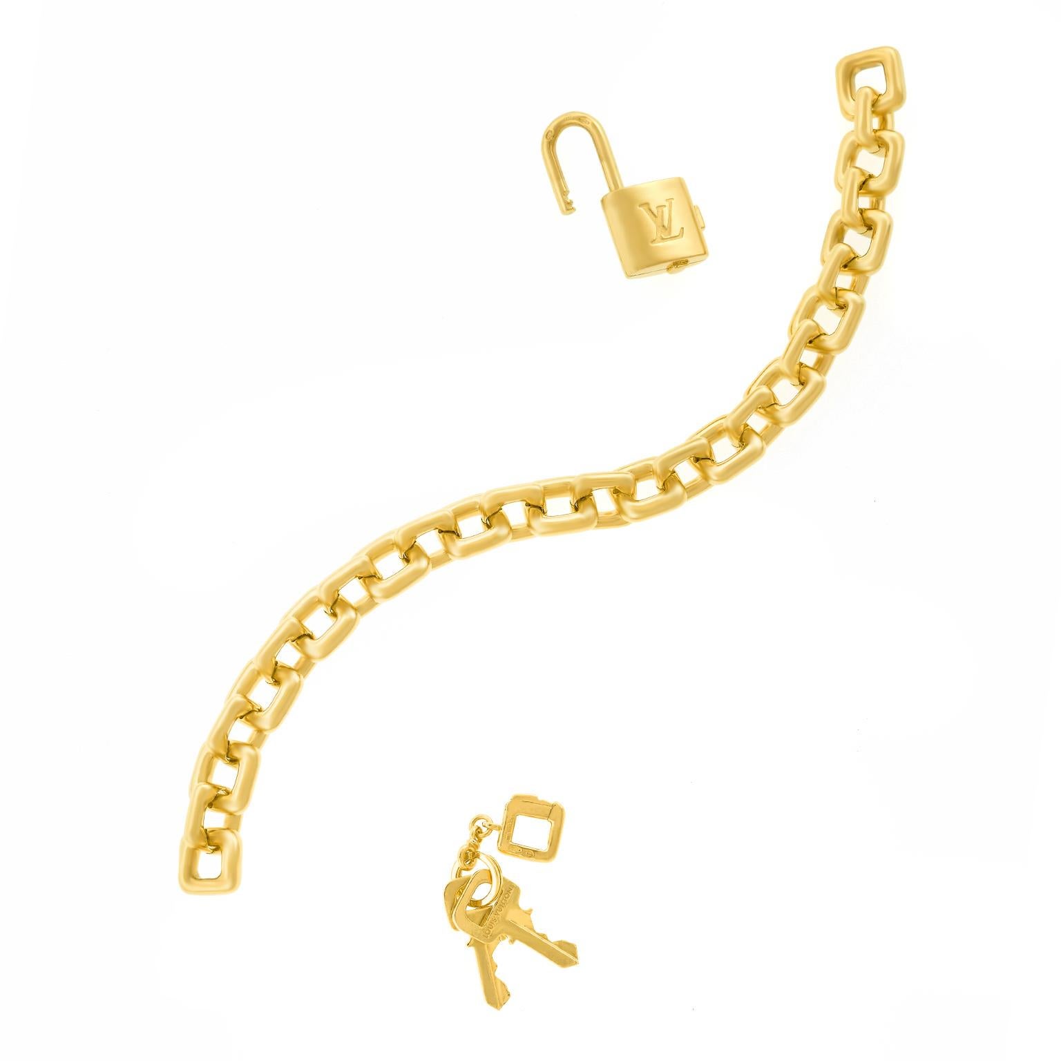 Women's or Men's Louis Vuitton Gold Charm Bracelet with Lock and Keys