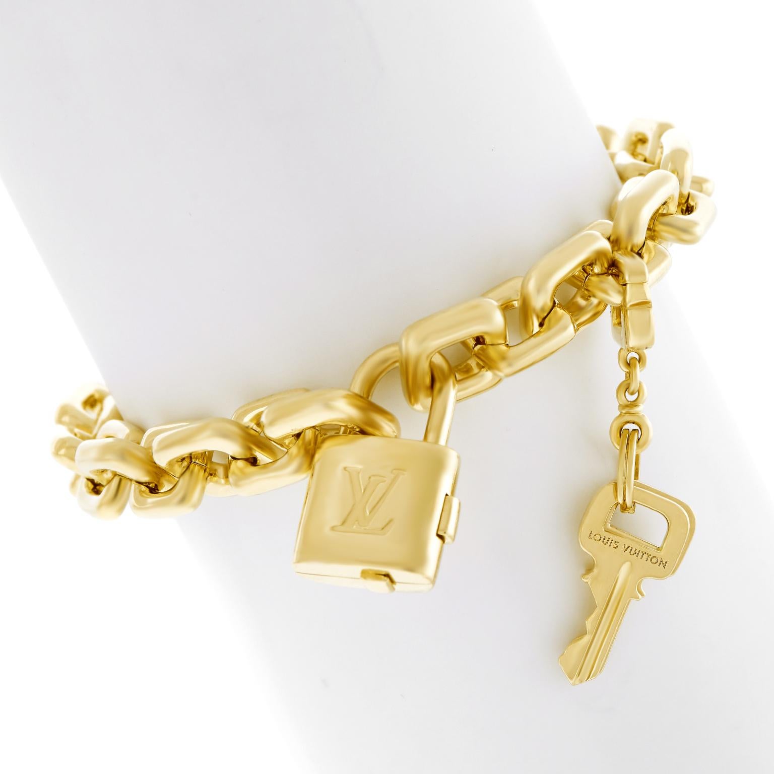 Louis Vuitton Gold Charm Bracelet with Lock and Keys 1