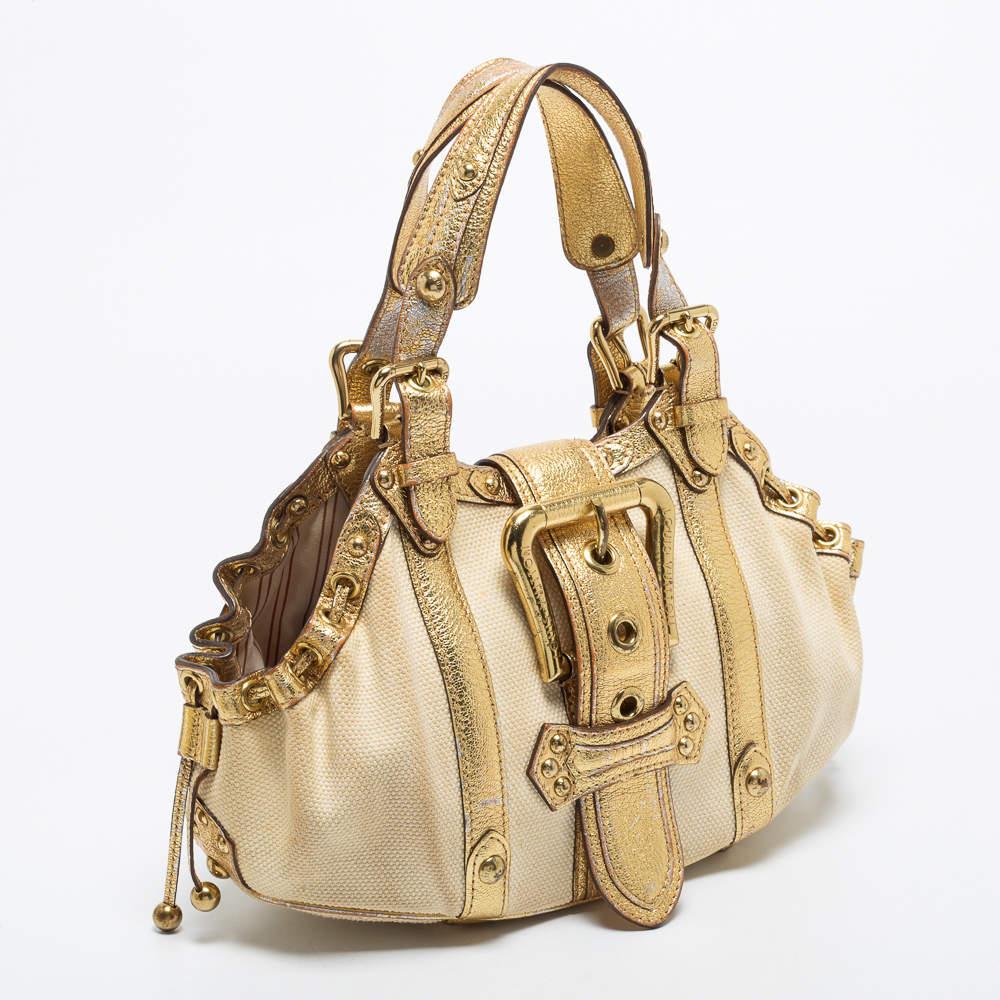 Women's Louis Vuitton Gold/Cream Canvas and Leather Antigua Theda PM Bag