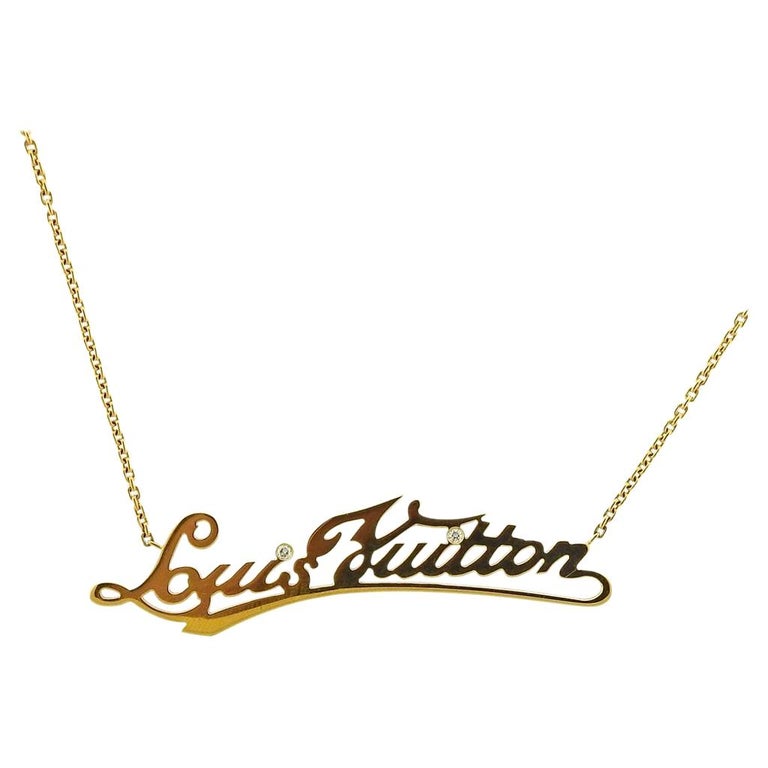 Louis Vuitton Gold Diamond Logo Pendant Necklace For Sale at 1stDibs