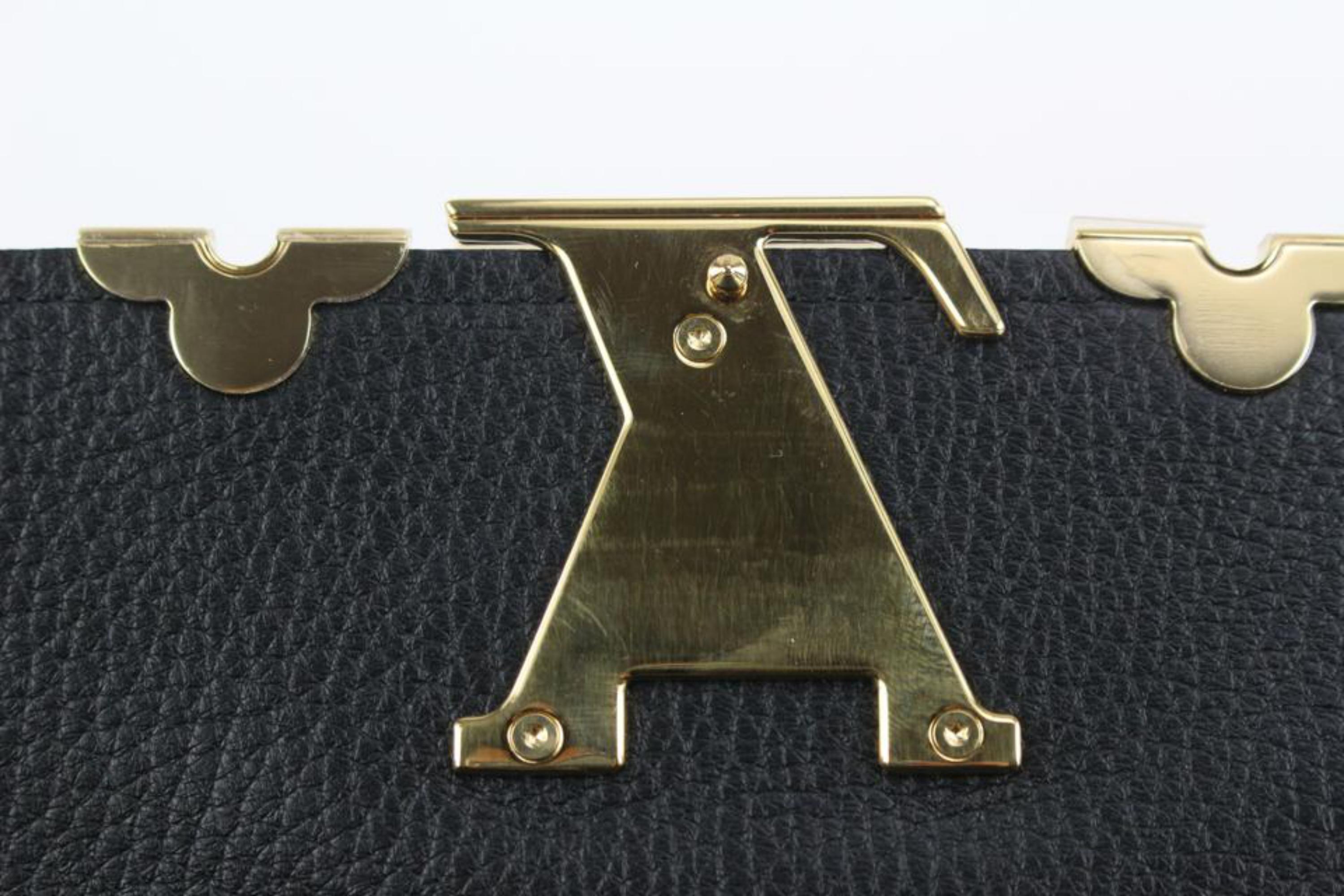 Louis Vuitton Gold Fleur Black Leather Capucines Long Flap Wallet 217lv23 4