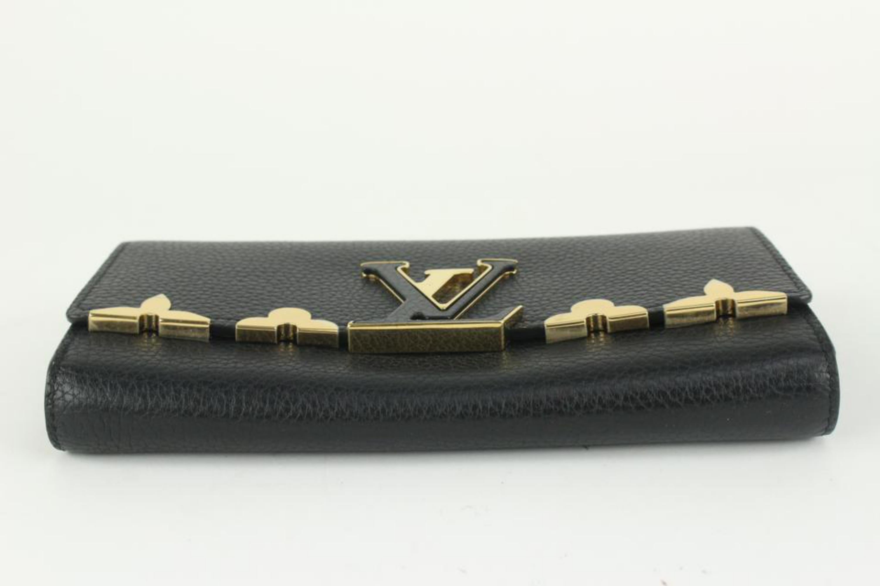 Louis Vuitton Gold Fleur Black Leather Capucines Long Flap Wallet 217lv23 2