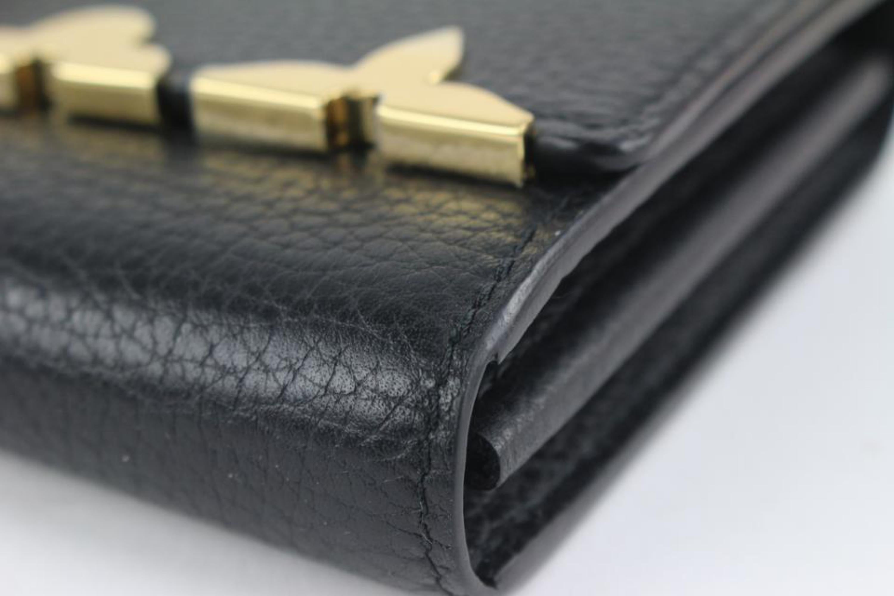 Louis Vuitton Gold Fleur Black Leather Capucines Long Flap Wallet 217lv23 3