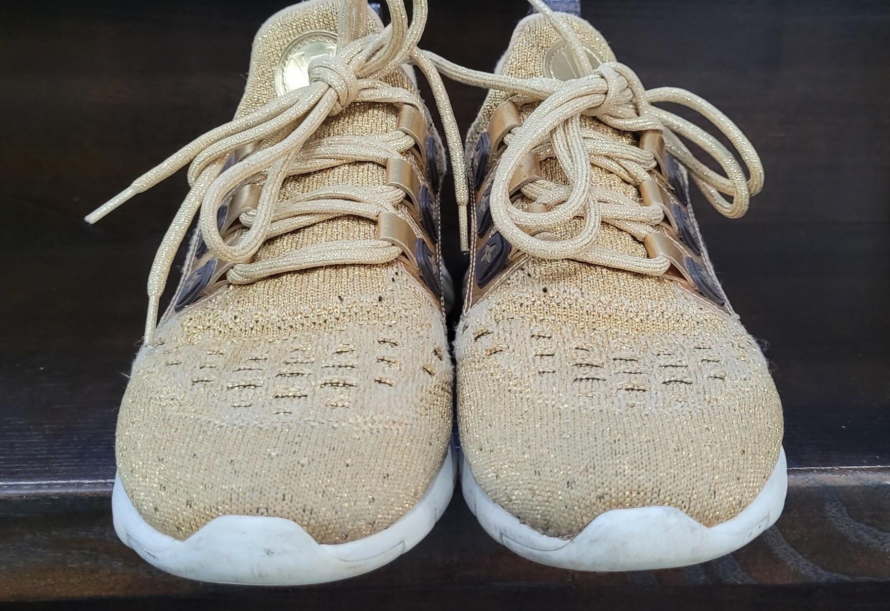 Louis Vuitton Gold Knit Fabric Leather Aftergame Sneakers In Good Condition In Krakow, PL