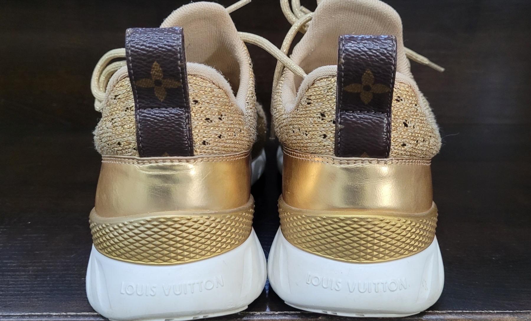Louis Vuitton Gold Knit Fabric Leather Aftergame Sneakers 4