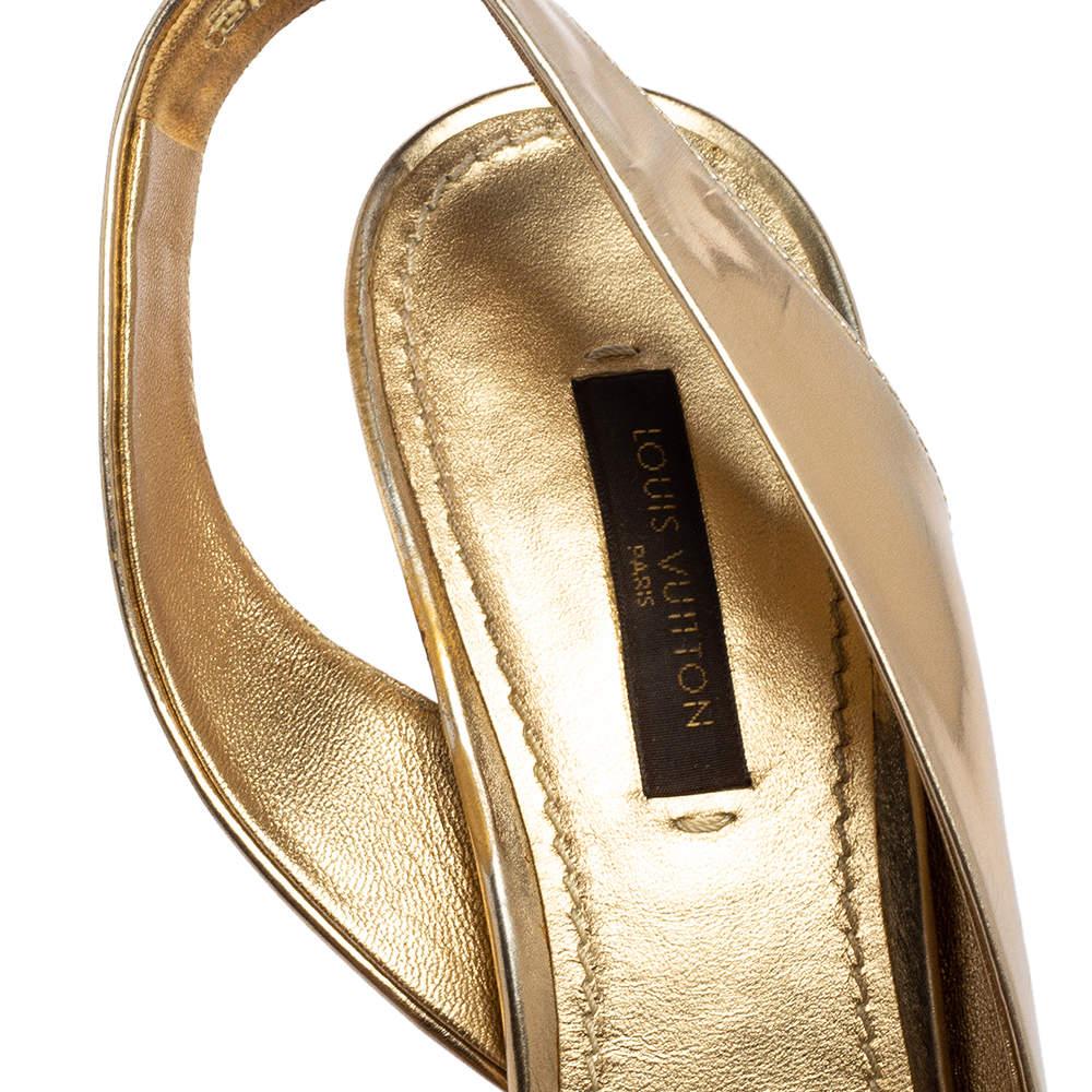 Louis Vuitton Gold Leather Barbara Criss Cross Slingback Sandals Size 37.5 3