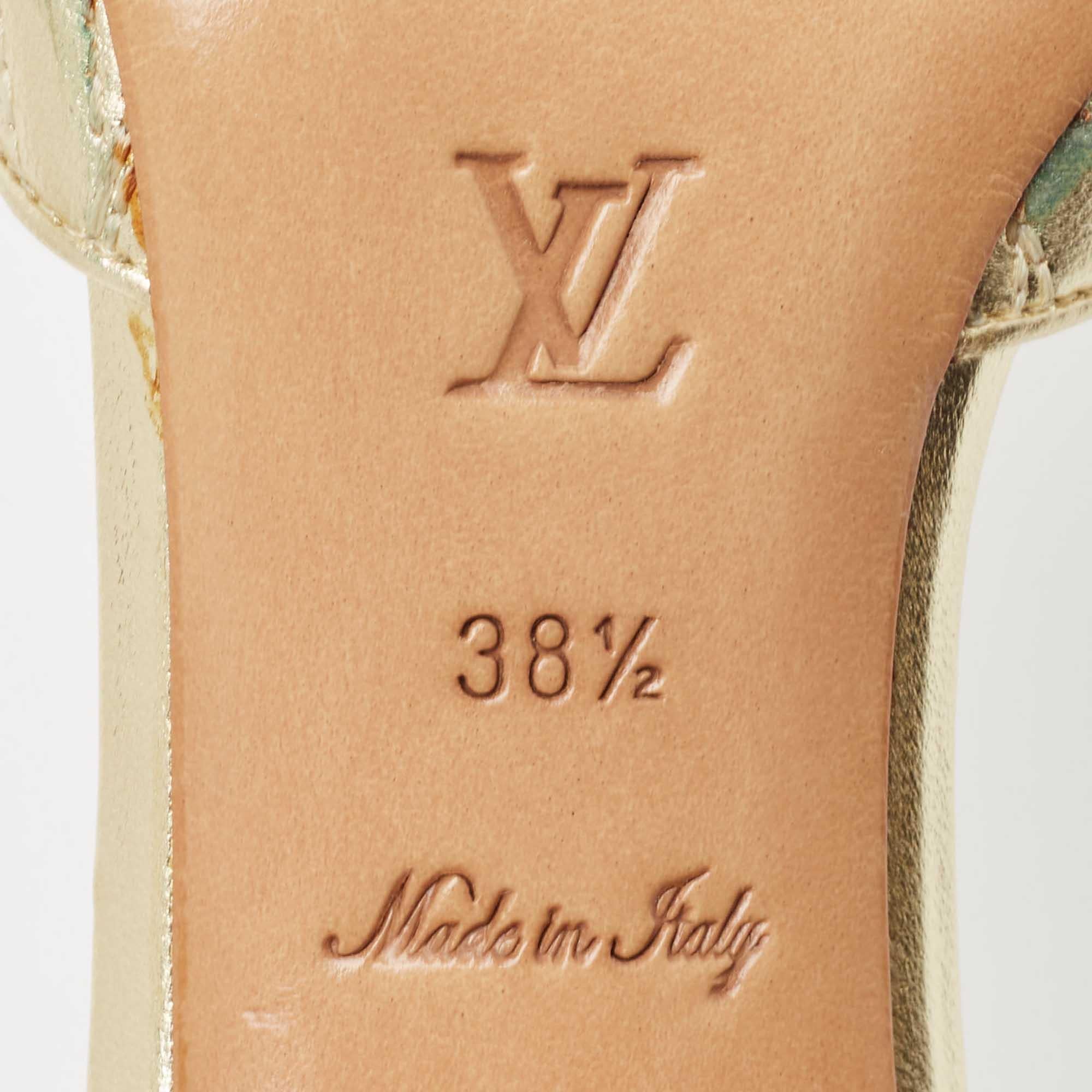 Louis Vuitton Gold Leather evening Slides Size 38.5 4