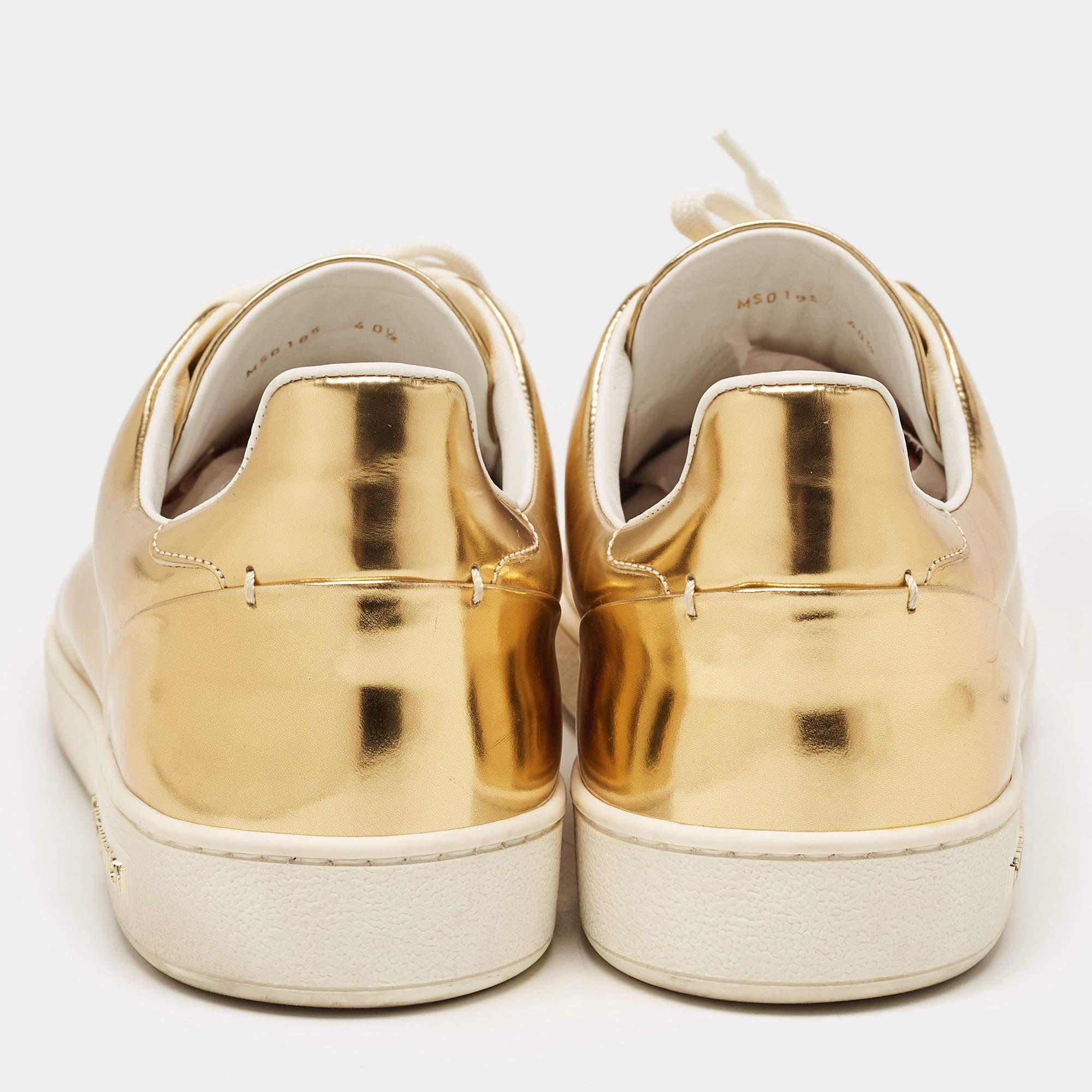 Louis Vuitton Gold Leather Frontrow Low Top Sneakers Size 40.5 For Sale 2