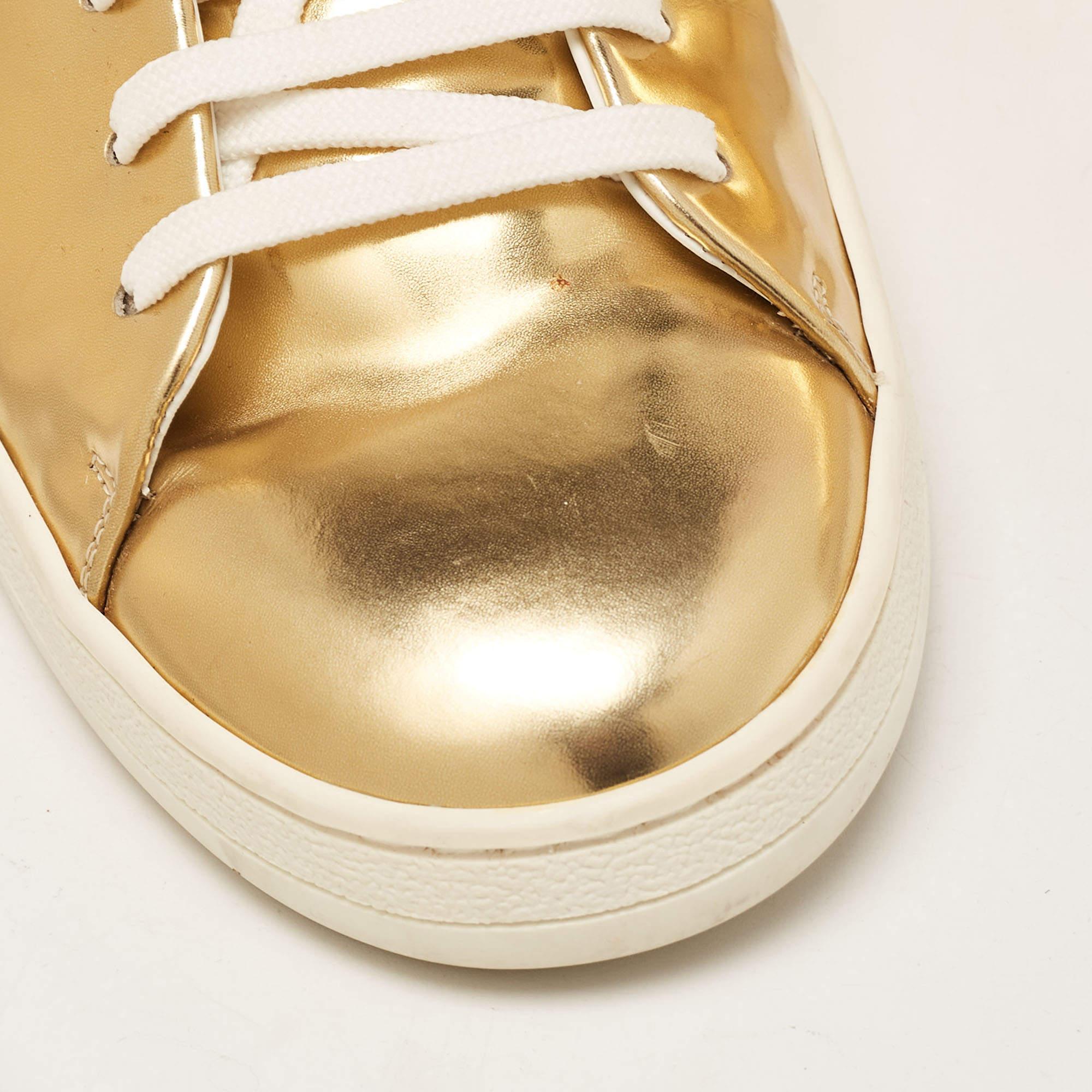 Louis Vuitton Gold Leather Frontrow Low Top Sneakers Size 40.5 For Sale 3