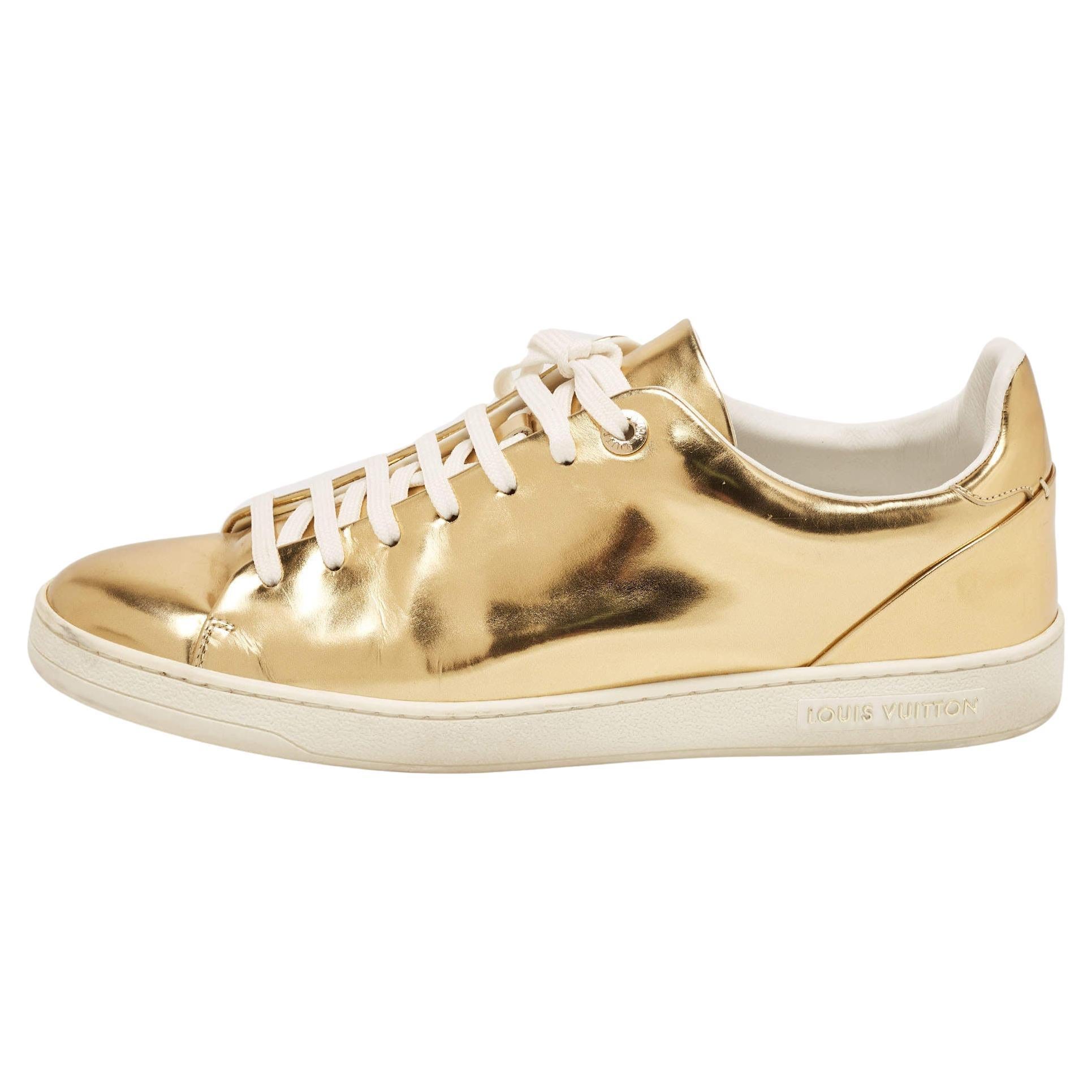 Louis Vuitton Gold Leather Frontrow Low Top Sneakers Size 40.5 For Sale