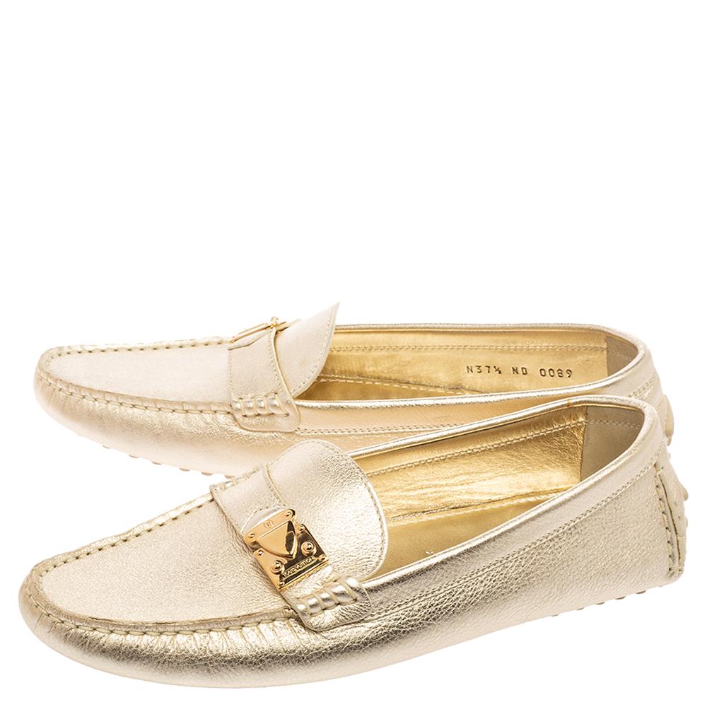 Louis Vuitton Gold Leather Lombok Driver Loafers Size 37.5 2