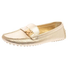 Louis Vuitton Gold Leather Lombok Driver Loafers Size 37.5