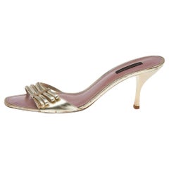 Louis Vuitton Gold Leather Open Toe Slide Sandals Size 40