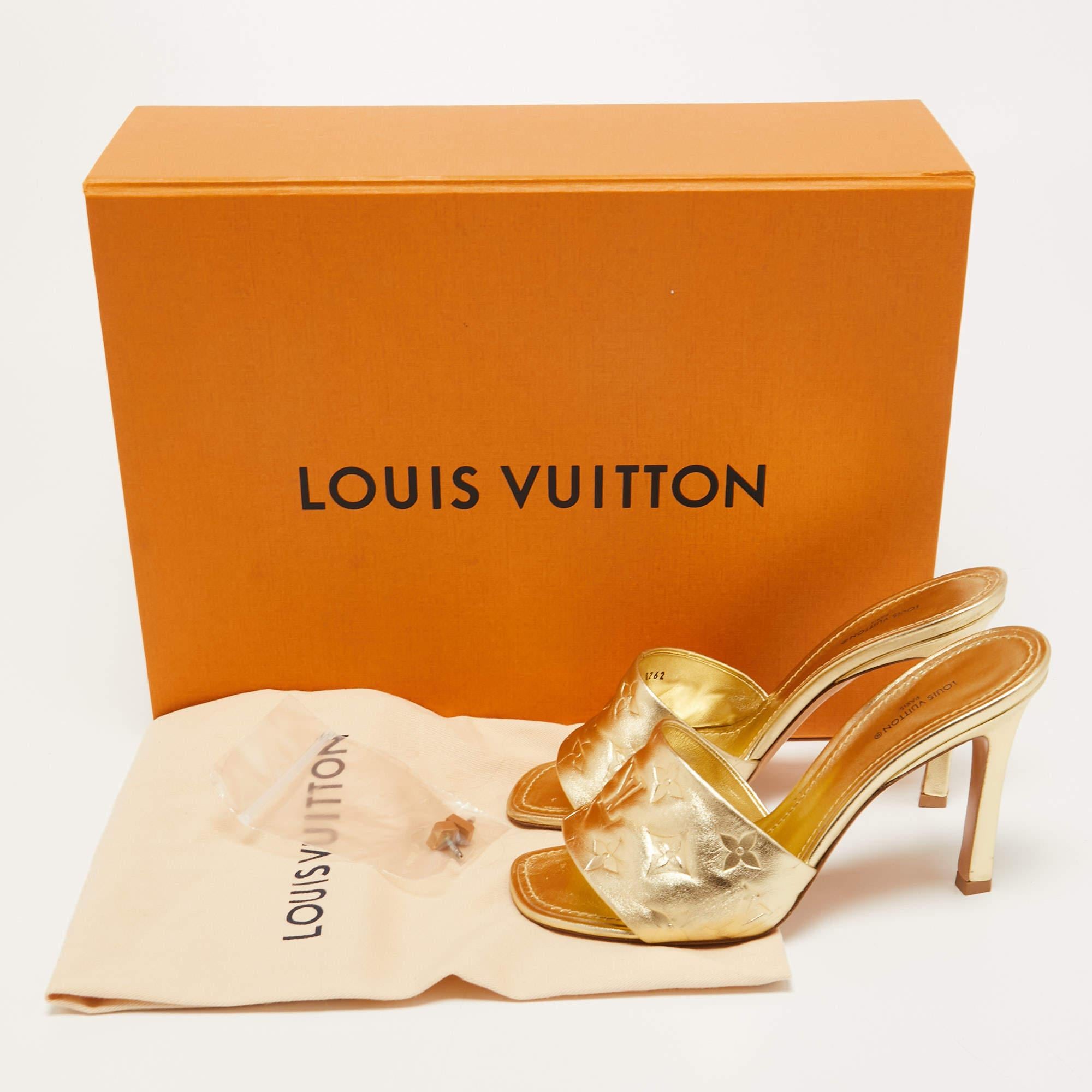 Louis Vuitton Gold Leather Revival Slide Sandals Size 37.5 2
