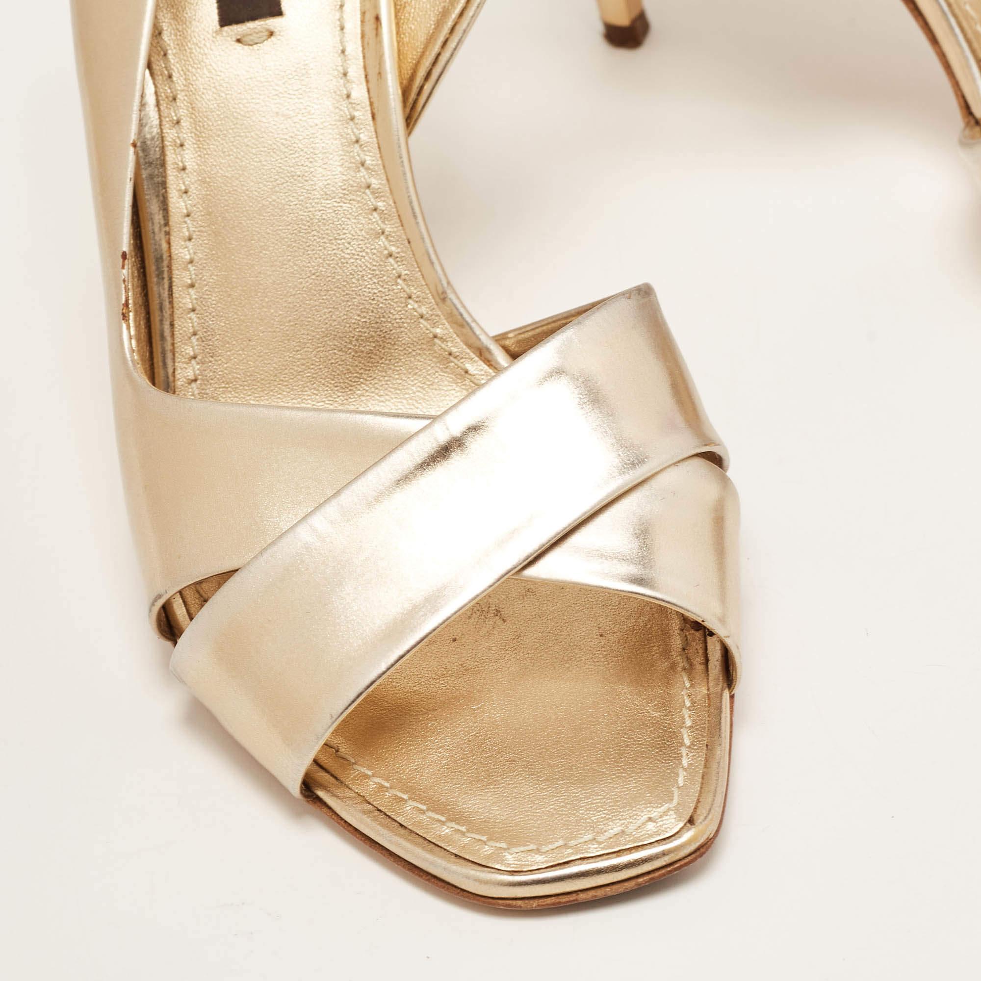 Louis Vuitton Gold Leather Slingback Sandals Size 36.5 For Sale 2