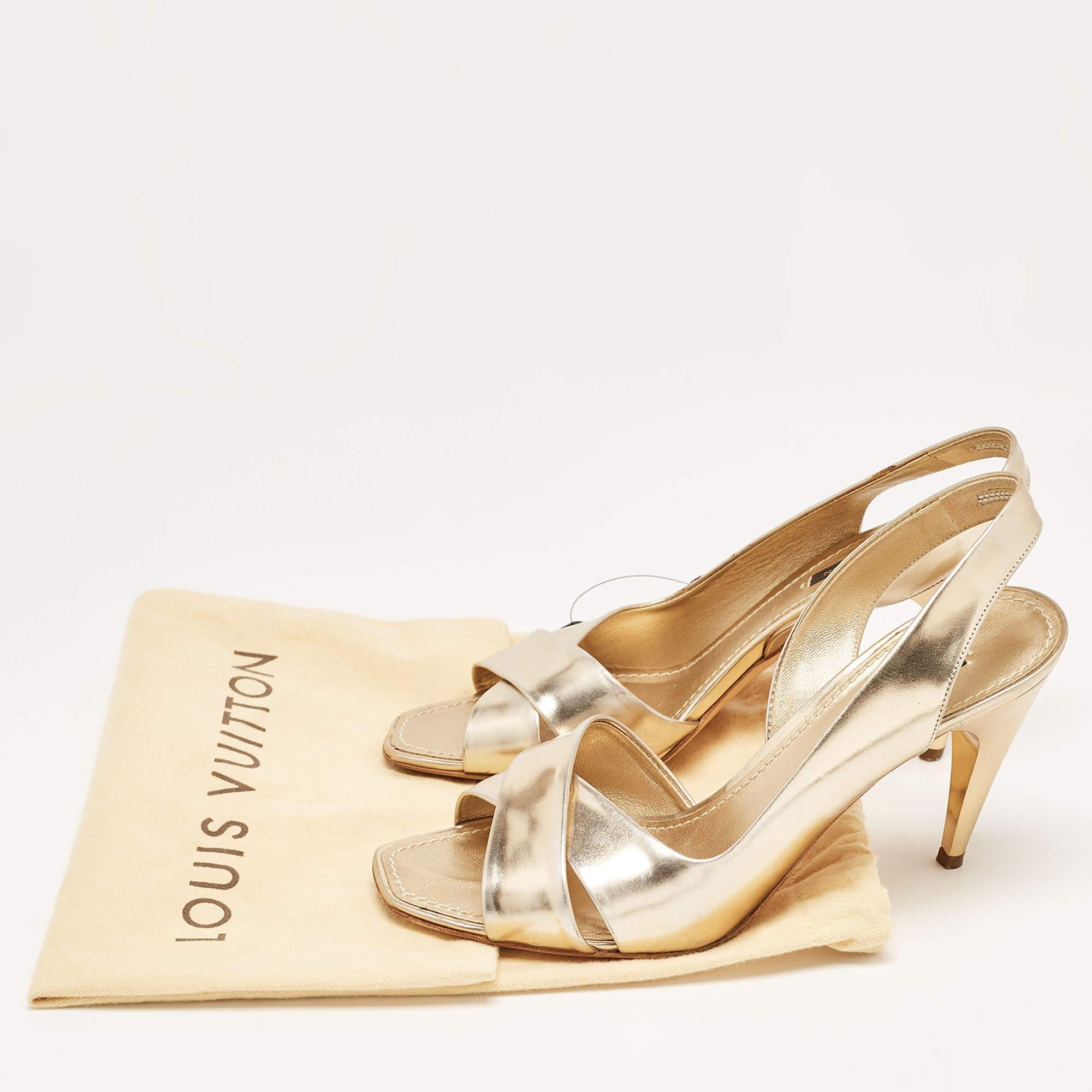 Louis Vuitton Gold Leather Slingback Sandals Size 36.5 For Sale 5