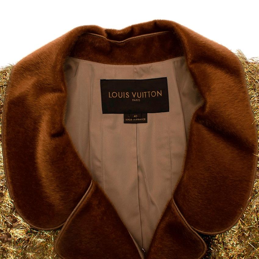 Brown Louis Vuitton Gold Lurex Tweed Coat with Ponyskin Trim For Sale