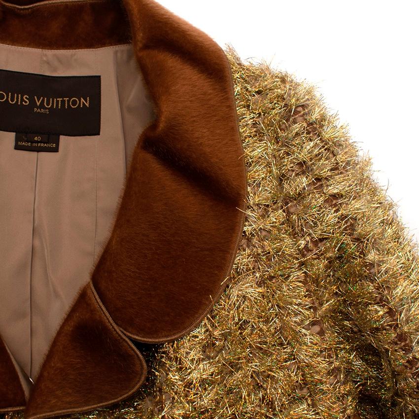Women's Louis Vuitton Gold Lurex Tweed Coat with Ponyskin Trim For Sale
