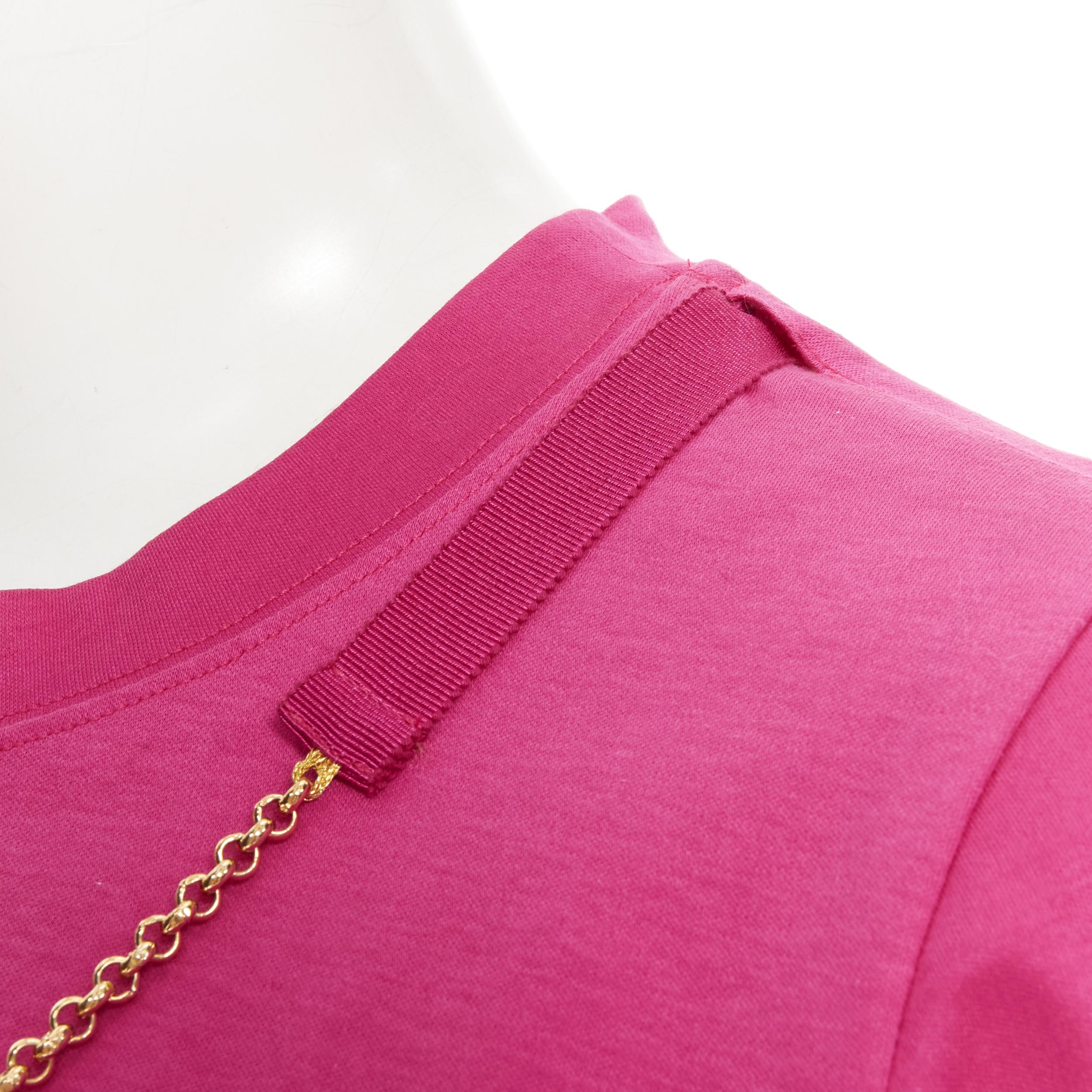 LOUIS VUITTON gold LV charm multi chain ribbon necklace pink cotton tshirt M 3