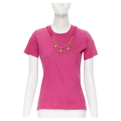 LOUIS VUITTON Gold LV Charme Multi Kette Band Halskette rosa Baumwolle Tshirt M
