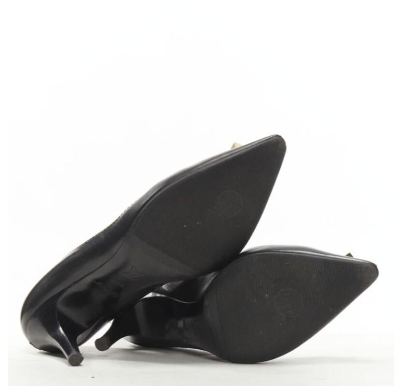 LOUIS VUITTON gold LV dice charm black leather mid heel pump EU36.5 5