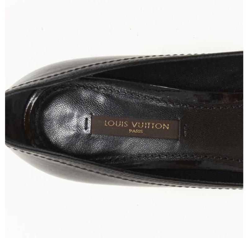 LOUIS VUITTON gold LV dice charm black leather mid heel pump EU36.5 3