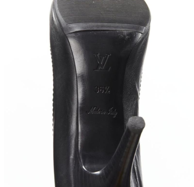 LOUIS VUITTON gold LV dice charm black leather mid heel pump EU36.5 4